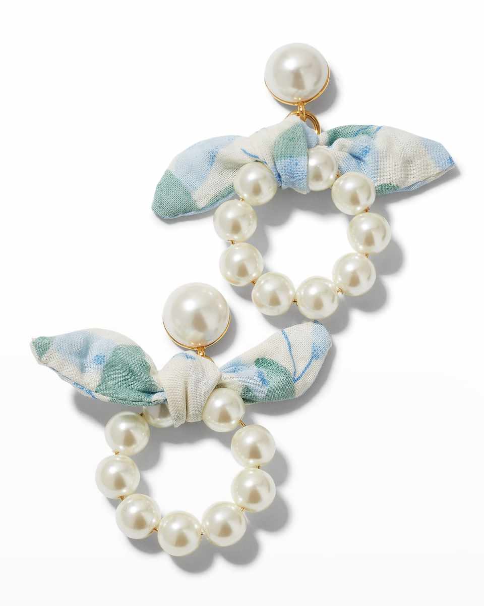 Scarf Bow Pearly Hoop Earrings